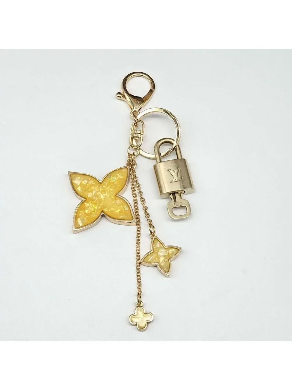 LV Gold Padlock 🔑 Authentic Louis Vuitton Charm + Unbranded Flower Keychain